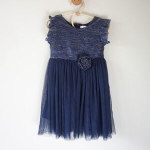 Popatu‎ Tulle Dress Kids 4 Navy Blue Metallic Sparkle Rosette